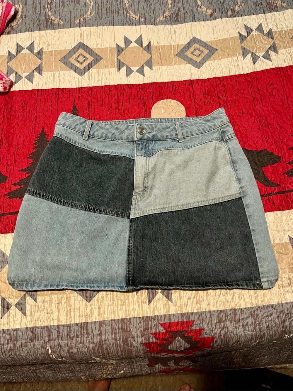 wild fable Two-Tone Denim Patch Mini Skirt in Light and Dark Blue